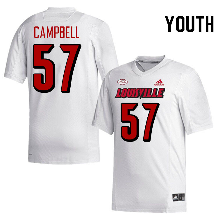 Youth #57 M.J. Campbell Louisville Cardinals College Football Jerseys Stitched-White